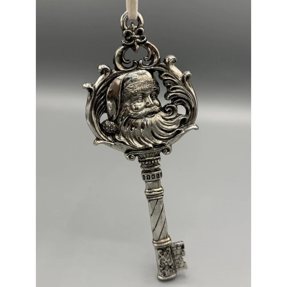 Santa Claus Magic Key Christmas Ornament Silver Tone Metal Faith Scroll 5.5 Inch